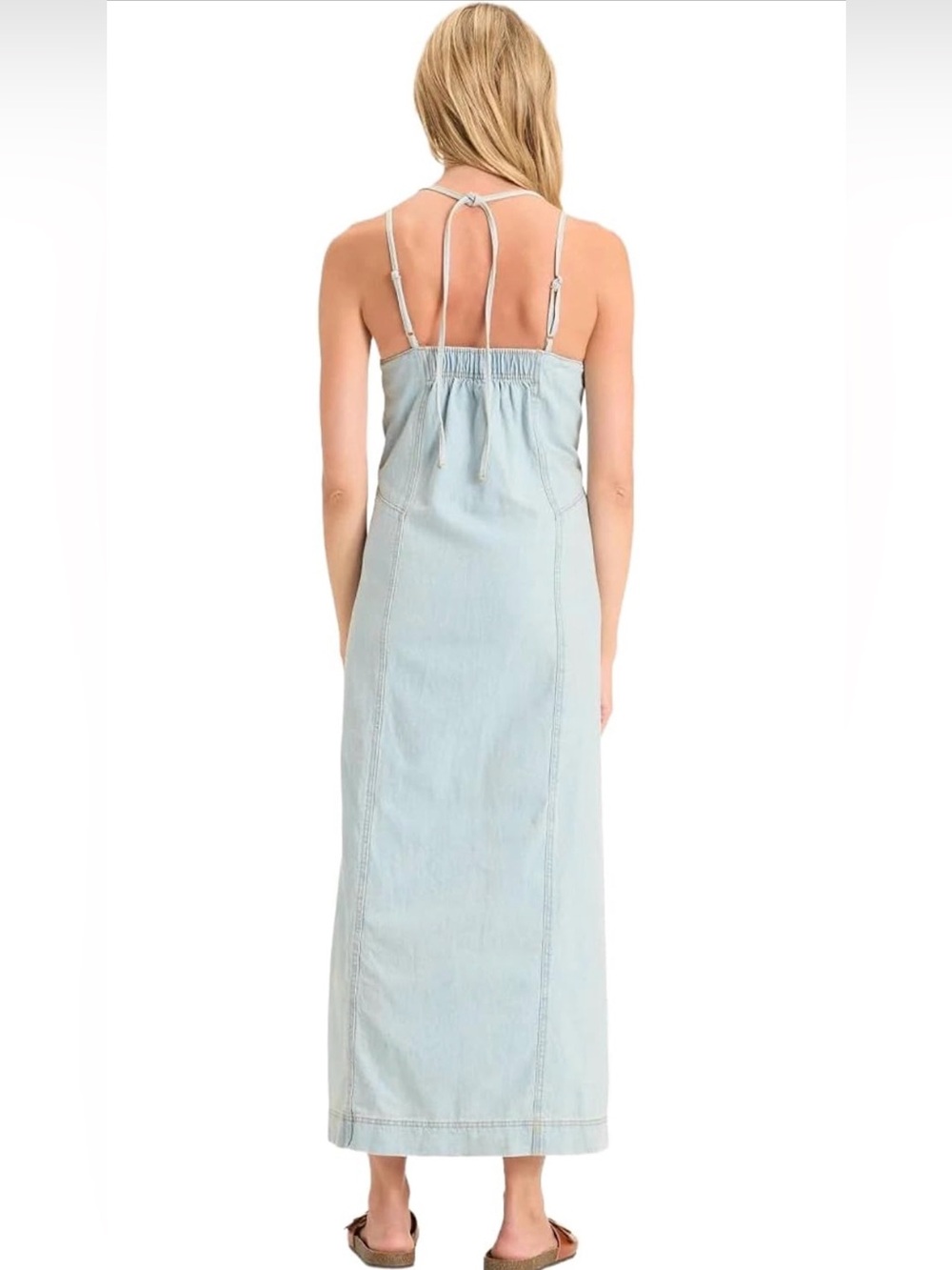 NWT Women's Cami Denim Maxi Jean Dress Light Wash Cotton Boho Cottagecore Size L - Picture 9 of 15
